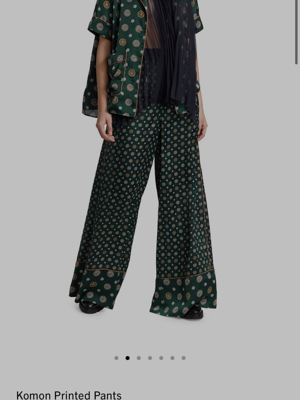Sacai Dark Green Printed Wide-Leg Silk Pants and Top